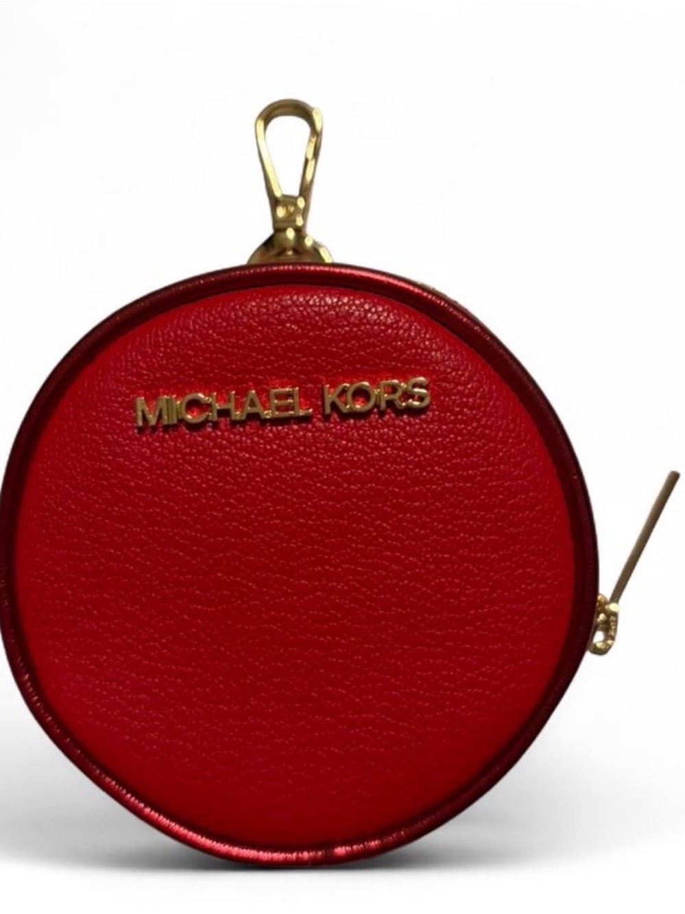 Michael Kors Red Round Coin Pouch with Gold Hardware